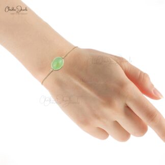 Real 14k Yellow Gold Chain Bracelets With 20 Ct Prehnite And Diamond Bezel Set Bracelets