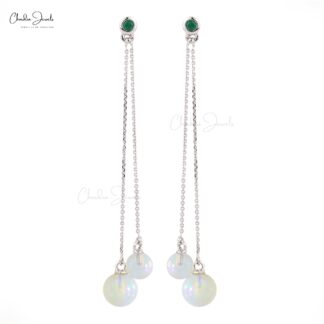 Natural Opal and Emerald Dangling Earrings in 14K Gold