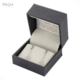 Opal Emerald Drop Earrings in 14K White Gold
