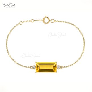 Yellow Citrine November Birthstone Bracelet Natural Baguette Cut Gemstone Grace Jewelry 14k Solid Gold Dainty Bracelet For Her