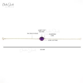 Diamond Accented Bracelet In 14k Solid Yellow Gold Amethyst 11x9mm Oval Gemstone Bracelets