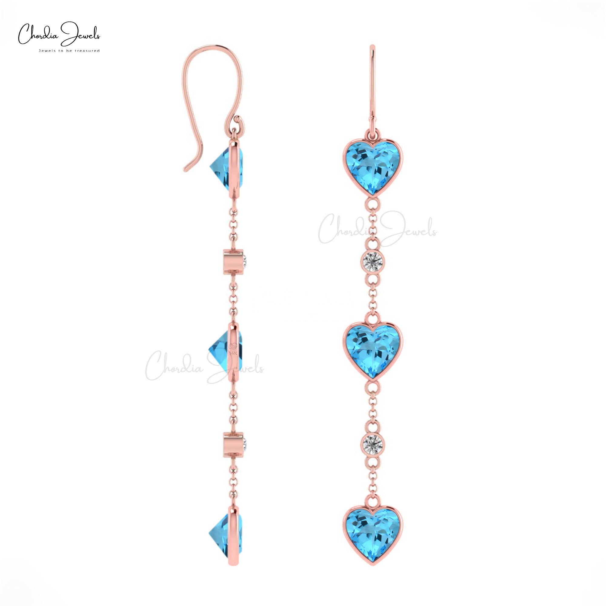 Unique Swiss Blue Topaz Earring with 14K Gold Ear Wire Drop Dangle Design