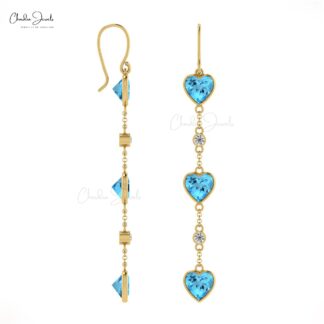 Unique Swiss Blue Topaz Drop Dangle Earring with 14k Gold Ear Wire