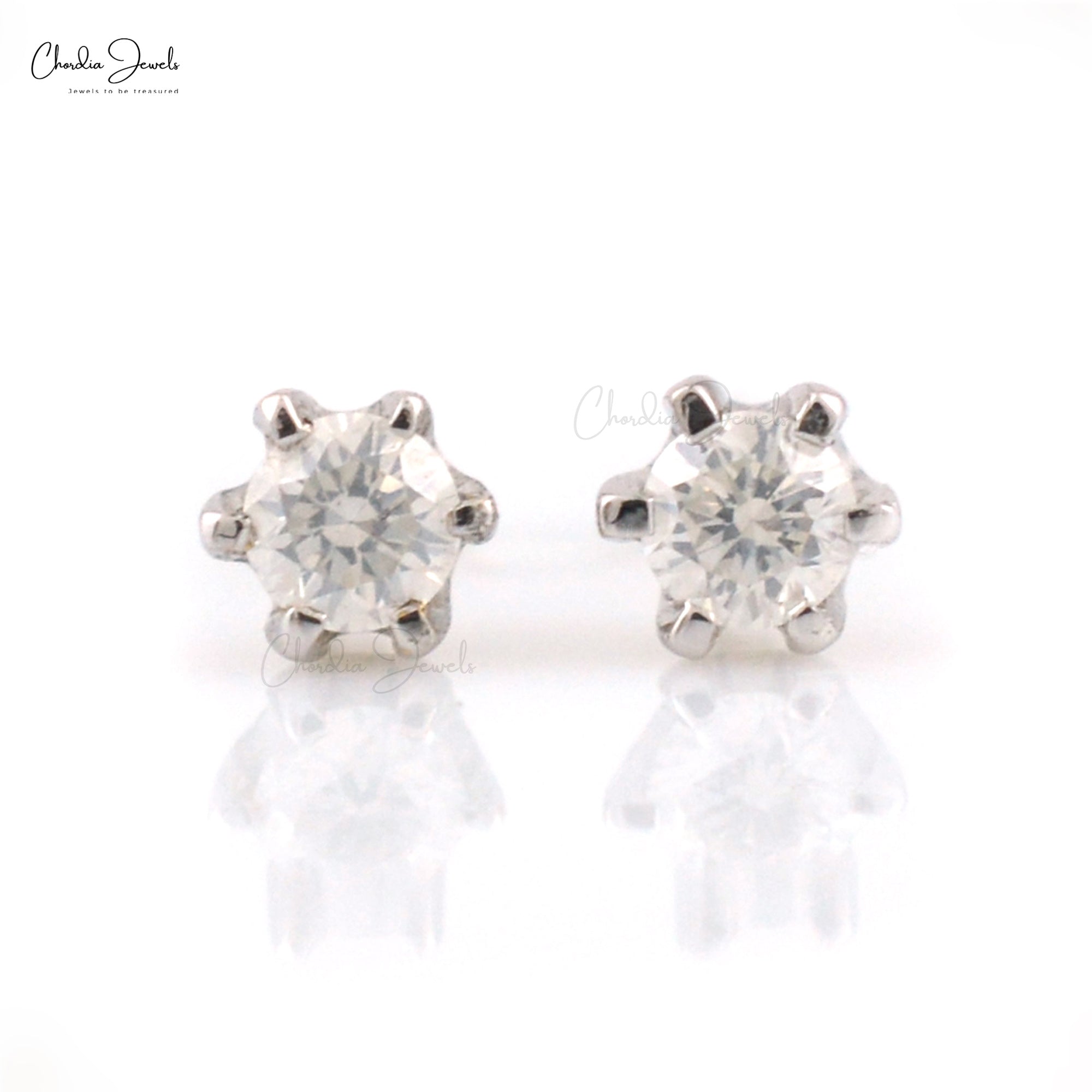 Dainty Diamond Solitaire Stud Earrings In 14k Real White Gold Handmade Fine Jewelry