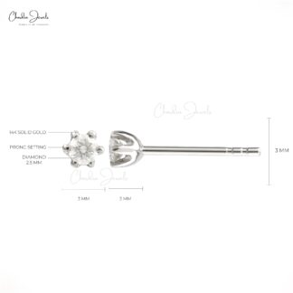 Dainty Diamond Solitaire Stud Earrings In 14k Real White Gold Handmade Fine Jewelry