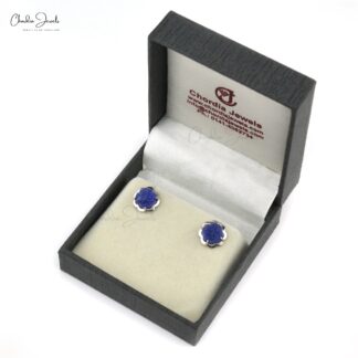 Carved Gemstone Earrings With 8mm Tanzanite December Birthstone Studs In 14k White Gold