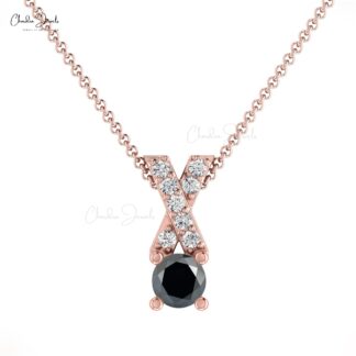 Criss Cross Wedding Pendant With 0.45 Ct Black Diamond and G-H Diamond 14k Gold Necklace