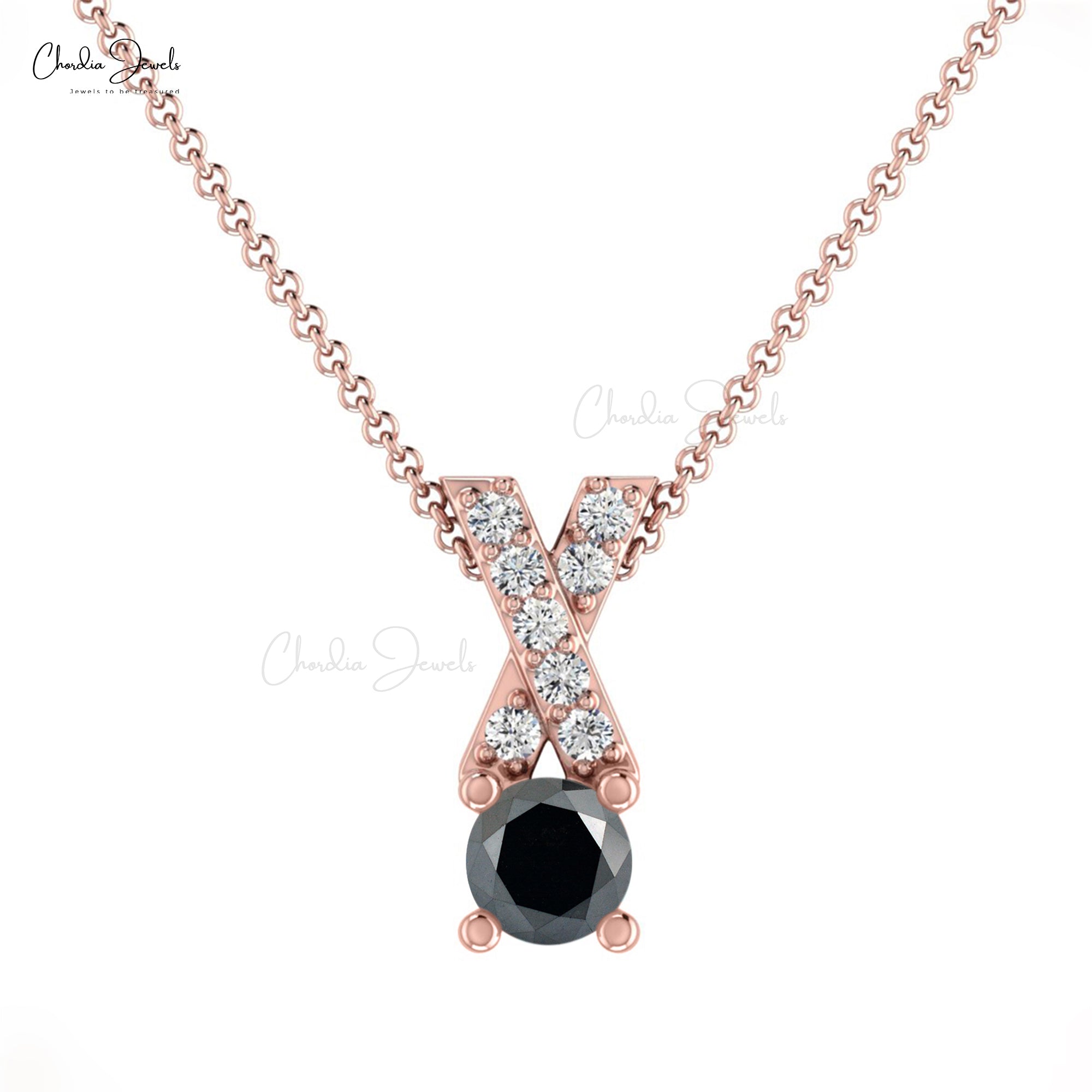 Criss Cross Wedding Pendant With 0.45 Ct Black Diamond and G-H Diamond 14k Gold Necklace