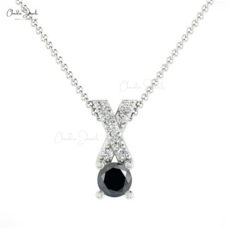 Criss Cross Wedding Pendant With 0.45 Ct Black Diamond and G-H Diamond 14k Gold Necklace