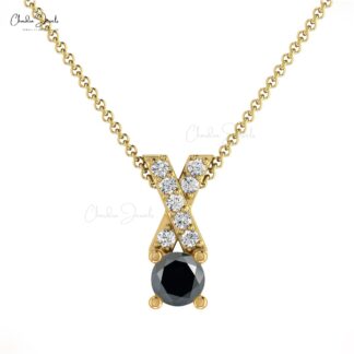 Criss Cross Wedding Pendant With 0.45 Ct Black Diamond and G-H Diamond 14k Gold Necklace