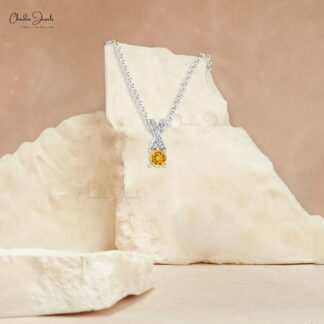 Criss Cross Gemstone Charm in Pure 14k Gold Citrine And Diamond Pendant For Her