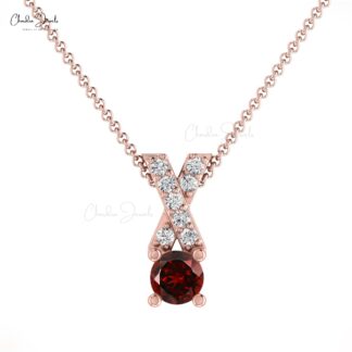 AAA Quality Garnet Criss Cross Pendant in 14K Gold