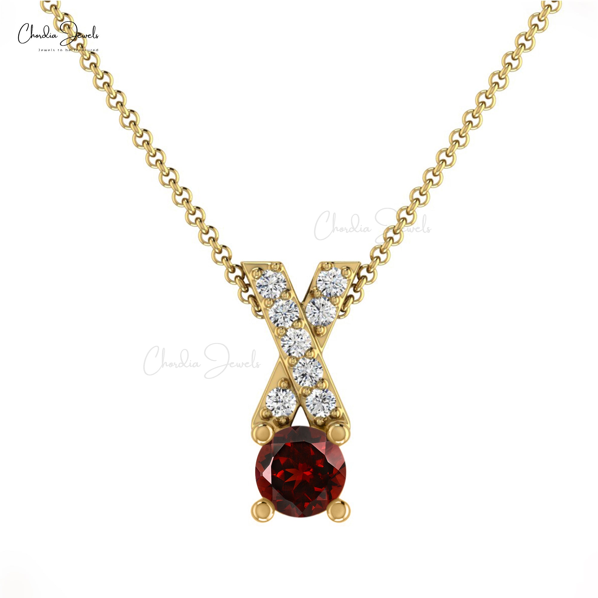AAA Quality Garnet Criss Cross Pendant in 14K Gold