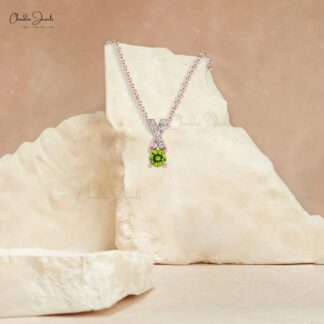 Criss Cros Diamond Pendant In 14k Real Gold Peridot August Birthstone Prong Set Necklace
