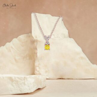 Diamond X Pendant In Solid 14k Gold Yellow Sapphire 0.45 Ct Gemstone Criss Cross Necklace