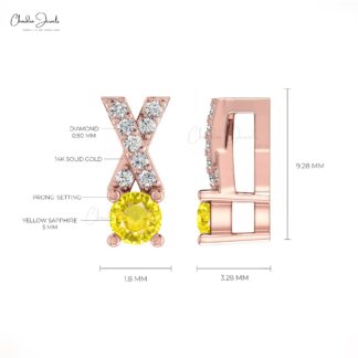 Diamond X Pendant In Solid 14k Gold Yellow Sapphire 0.45 Ct Gemstone Criss Cross Necklace