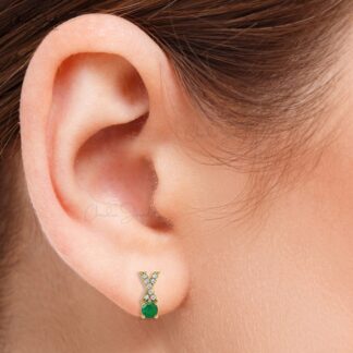 Authentic Green Emerald Criss Cross Studs 14k Real Gold Diamond Dainty Earrings