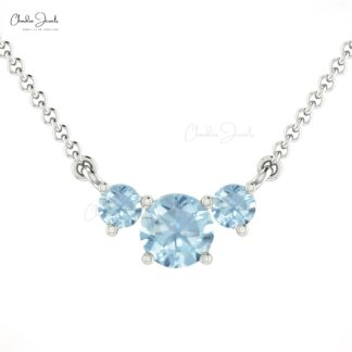 Solid 14k Gold 3 Stone Necklace In 0.69 Ct Aquamarine Gemstone Hallmarked Necklace