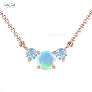Triple Brilliant Cut Chain Necklace in Pure 14k Gold Fire Opal And Aquamarine Necklaces