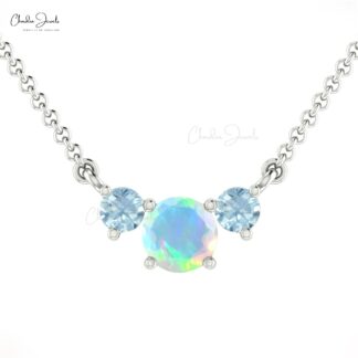 Triple Brilliant Cut Chain Necklace in Pure 14k Gold Fire Opal And Aquamarine Necklaces