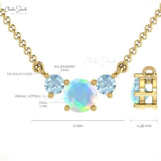 Triple Brilliant Cut Chain Necklace in Pure 14k Gold Fire Opal And Aquamarine Necklaces
