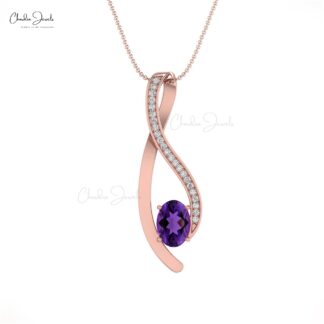 Gemstone Overlay Charm With 0.44 Ct Amethyst And Diamond Accents in 14k Real Gold Pendant
