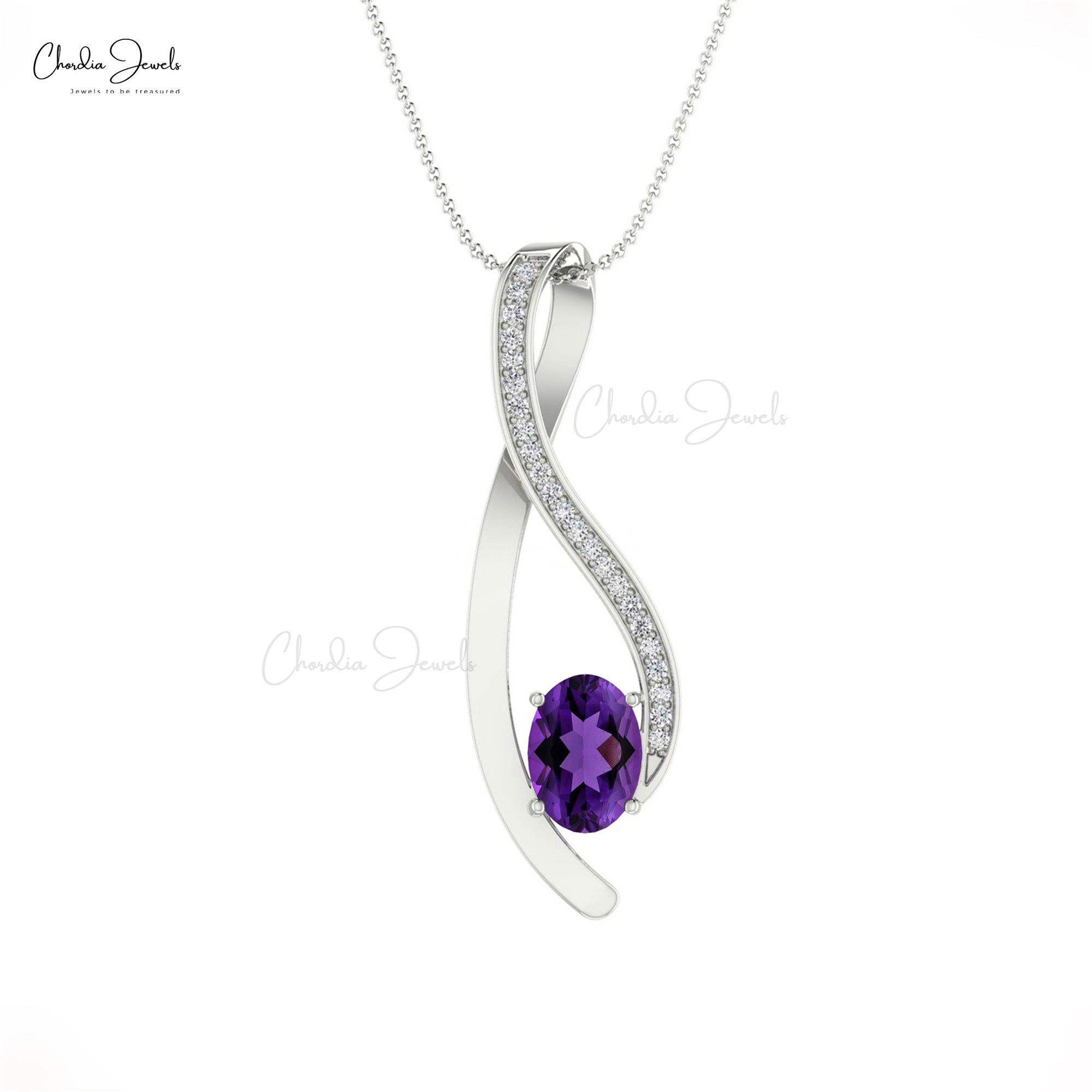 Gemstone Overlay Charm With 0.44 Ct Amethyst And Diamond Accents in 14k Real Gold Pendant