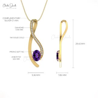Gemstone Overlay Charm With 0.44 Ct Amethyst And Diamond Accents in 14k Real Gold Pendant