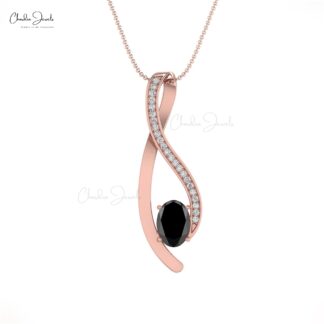 Oval Black Diamond Curved Pendant with 14k Solid Gold Pave Diamond Fine Jewelry