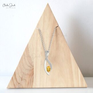 Natural Citrine 0.90Ct Oval Cut & Diamond Overlay Stylish Pendant in 14k Solid Gold Jewelry