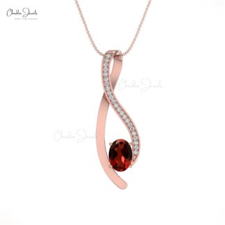Garnet Curve Pendant in 14K Gold with Round Diamond