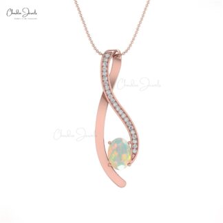 Natural Fire Opal Overlay Pendant in 14k Solid Gold Gemstone And Diamond Jewelry
