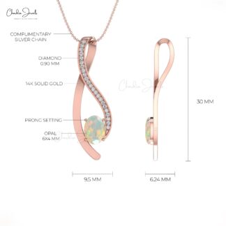 Natural Fire Opal Overlay Pendant in 14k Solid Gold Gemstone And Diamond Jewelry