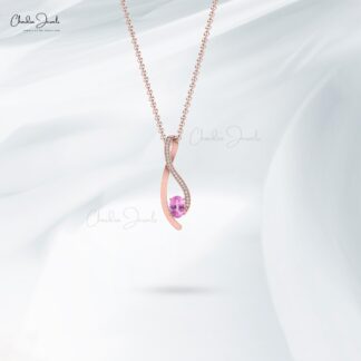 Authentic 6x4mm Pink Sapphire Curve Pendant 14k Solid Gold Overlay Pendant For Women