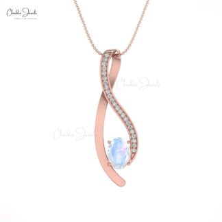 Curved Women Charm In 14k Solid Gold Moonstone 0.90 Ct Gemstone And Diamond Pendant