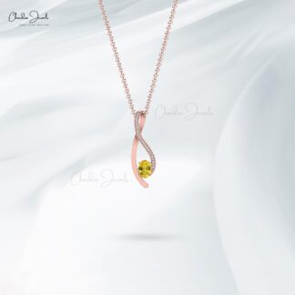 Gemstone Overlay Pendant With 6x4mm Yellow Sapphire And Diamond Necklace in 14k Real Gold