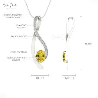 Gemstone Overlay Pendant With 6x4mm Yellow Sapphire And Diamond Necklace in 14k Real Gold