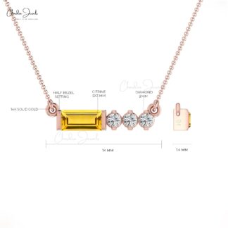 Dual Birthstone Matinee Necklace With 6x3mm Citrine Diamond Necklaces In 14k Real Gold