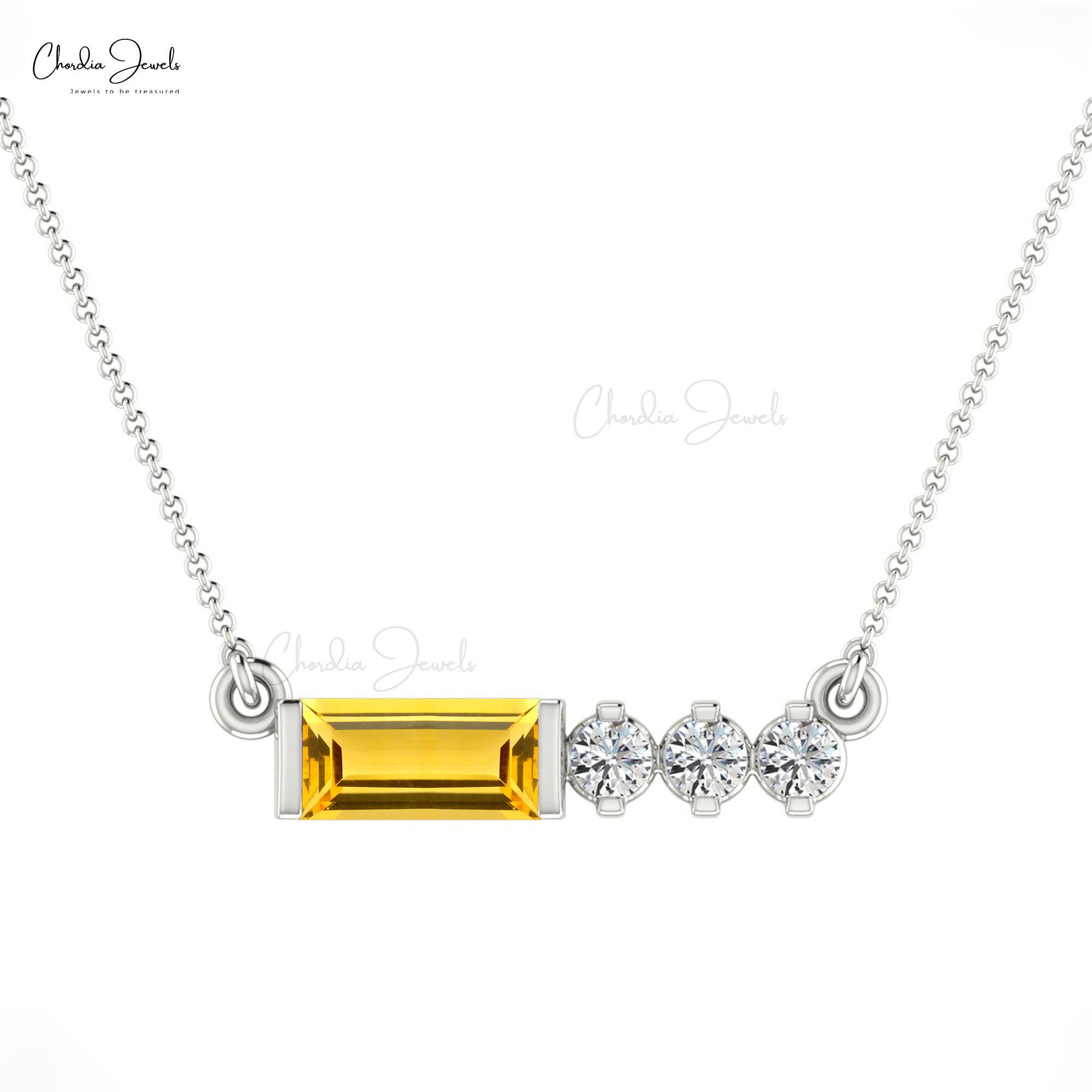 Dual Birthstone Matinee Necklace With 6x3mm Citrine Diamond Necklaces In 14k Real Gold