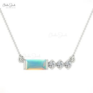 Four Stone Matinee Women Necklace With 6x3mm Opal And Diamond 14k Solid Gold Jewelry