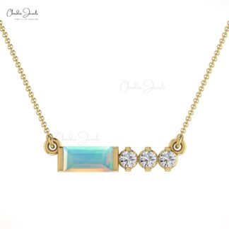 Four Stone Matinee Women Necklace With 6x3mm Opal And Diamond 14k Solid Gold Jewelry