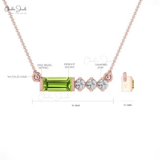 Natural Peridot Matinee Necklace In 14k Solid Gold Pave G-H Diamond Women Jewelry