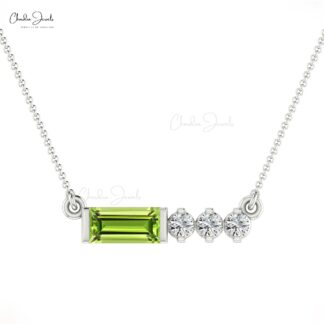 Natural Peridot Matinee Necklace In 14k Solid Gold Pave G-H Diamond Women Jewelry