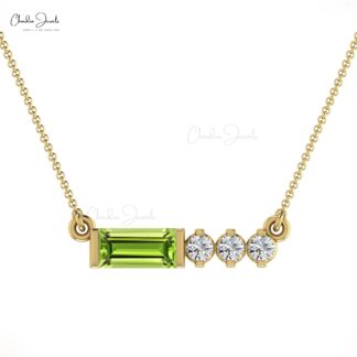 Natural Peridot Matinee Necklace In 14k Solid Gold Pave G-H Diamond Women Jewelry