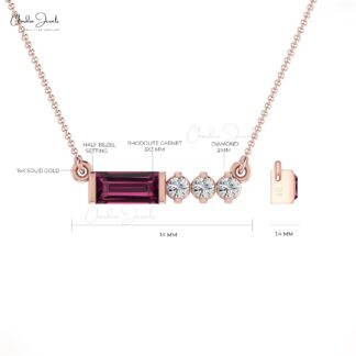 Matinee Diamond Necklace In 14k Solid Gold Rhodolite Garnet 0.46 Ct Gemstone Necklace