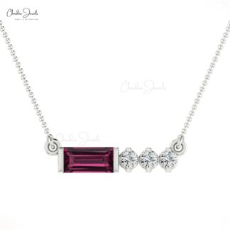 Matinee Diamond Necklace In 14k Solid Gold Rhodolite Garnet 0.46 Ct Gemstone Necklace