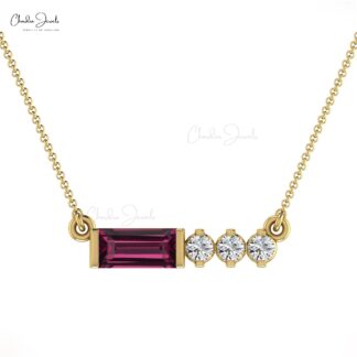 Matinee Diamond Necklace In 14k Solid Gold Rhodolite Garnet 0.46 Ct Gemstone Necklace