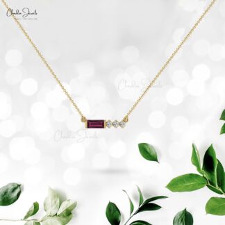 Matinee Diamond Necklace In 14k Solid Gold Rhodolite Garnet 0.46 Ct Gemstone Necklace