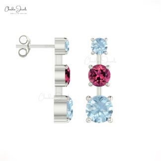 Genuine Pink Tourmaline Prong Set Earrings 4mm Round Cut Gemstone Earrings 14k Solid Gold Studs For Her