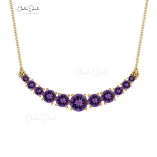 Genuine Amethyst 14k Solid Gold Statement Necklace For Her